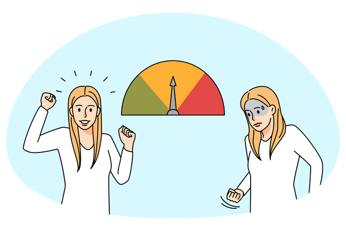 Emotional woman next to stress scale  Illustration