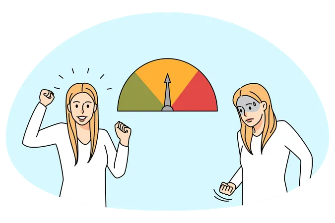 Emotional woman next to stress scale  Illustration