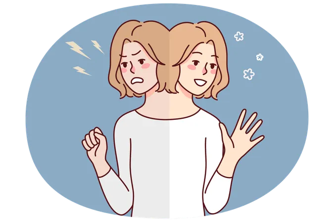 Emotional woman suffer from bipolar disorder  Illustration