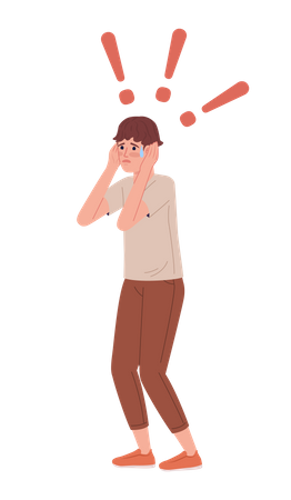 Emotional worried boy holding head in hands  Illustration
