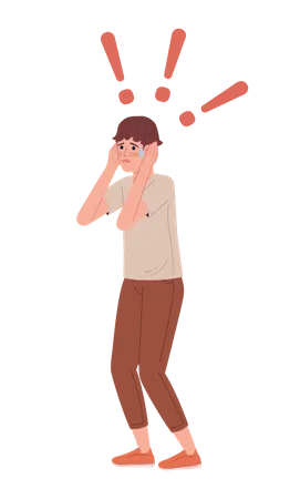 Emotional worried boy holding head in hands Illustration