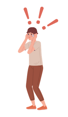 Emotional worried boy holding head in hands  Illustration