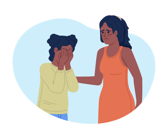 Empathic mother trying to comfort crying daughter Illustration