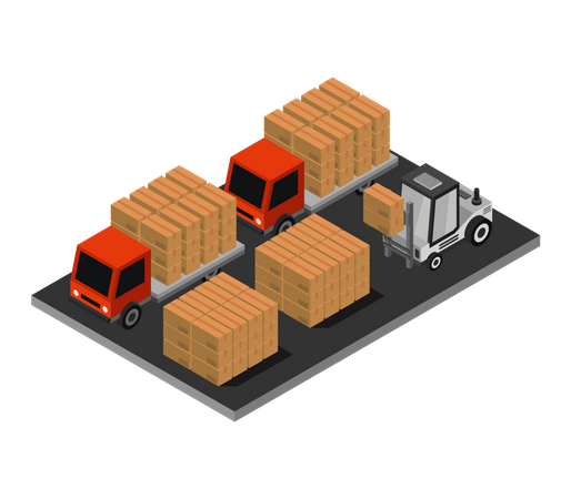 Empilhadeira carregando mercadorias em caminhão  Ilustração