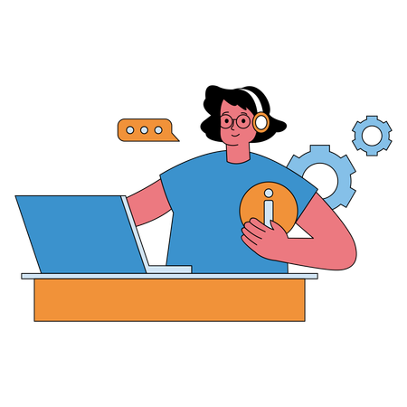 Empleada de servicio al cliente trabajando en la computadora  Ilustración