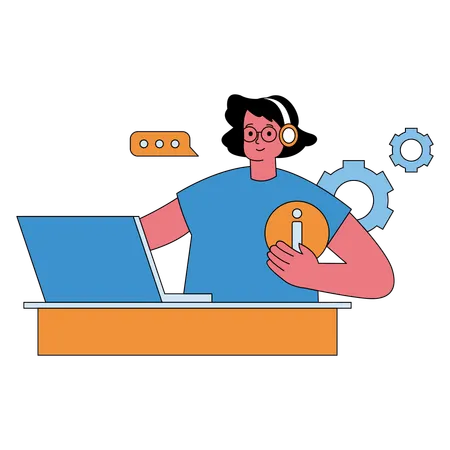 Empleada de servicio al cliente trabajando en la computadora  Ilustración