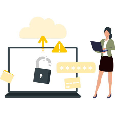 La empleada está asegurando su cuenta en la nube  Ilustración