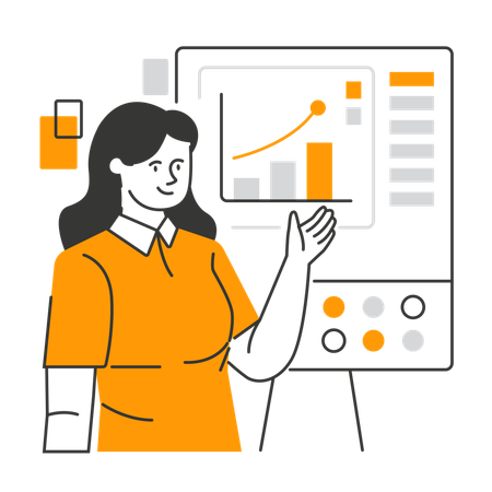 Empleada explica gráfico de mercado  Ilustración