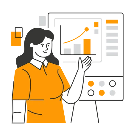 Empleada explica gráfico de mercado  Ilustración