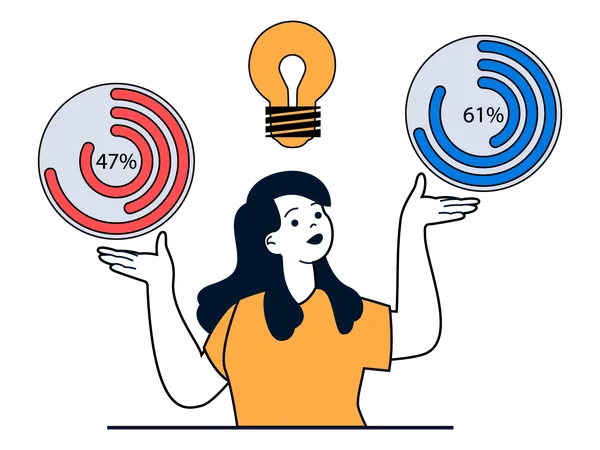 Empleada haciendo análisis de datos comerciales  Illustration