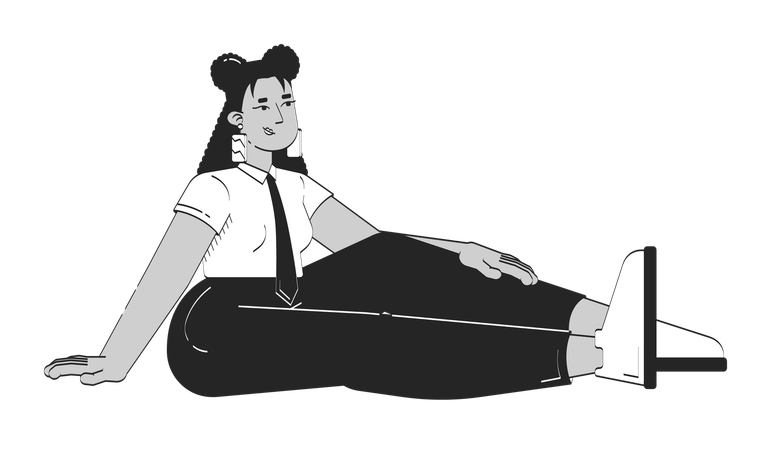 Mujer latina empleada segura sentada casualmente en el suelo  Ilustración