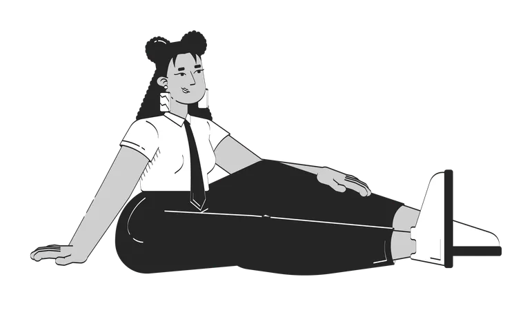 Mujer latina empleada segura sentada casualmente en el suelo  Ilustración