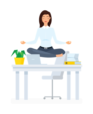 Empleada meditando en el trabajo  Ilustración