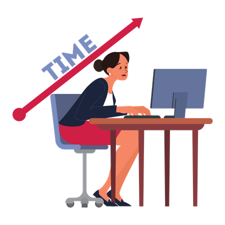 Empleada trabajando en proyecto con fecha límite  Ilustración