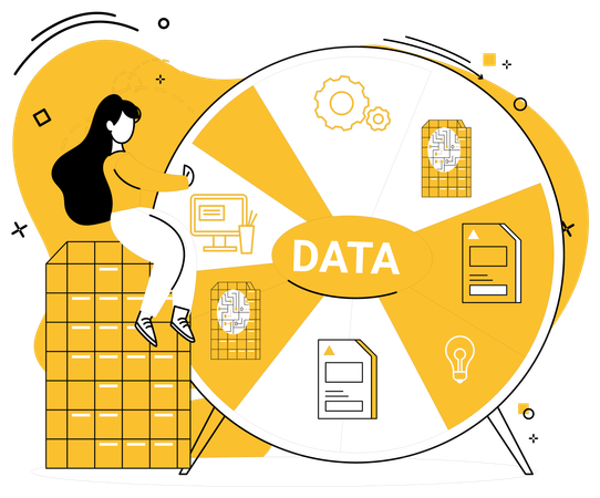 Empleada trabajando en tendencias de datos  Ilustración