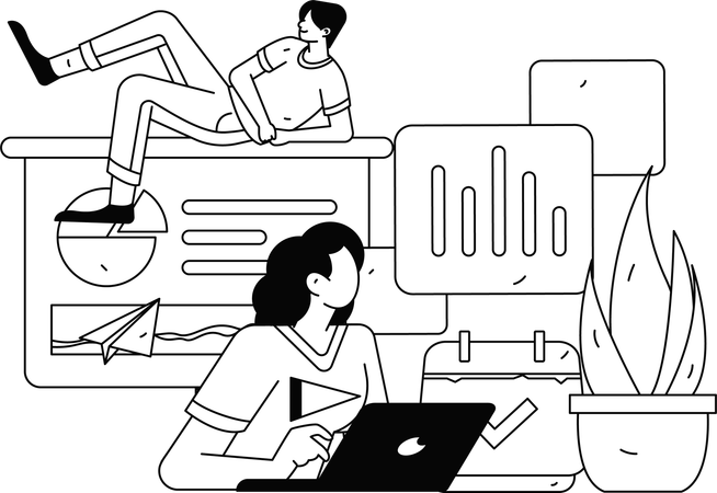Empleadas que realizan reuniones en línea  Ilustración