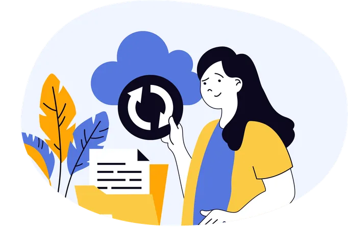 Empleado gestiona la sincronización en la nube  Ilustración