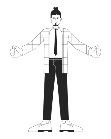 Empleado adulto caucásico de pie con los brazos abiertos  Ilustración