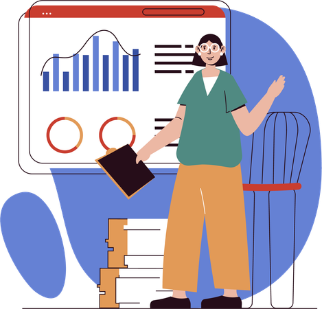 Los empleados analizan la investigación de datos.  Ilustración
