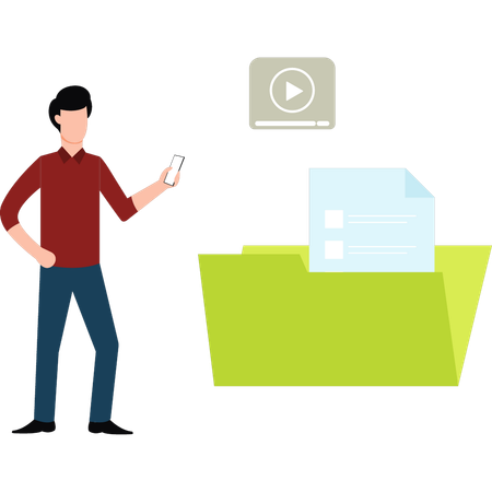 Empleado analiza carpeta de videos  Ilustración