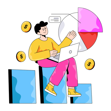 Empleado analizando datos de ingresos  Ilustración