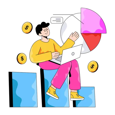 Empleado analizando datos de ingresos  Ilustración