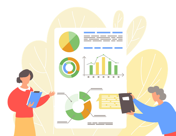 Empleado analizando datos de gráficos.  Ilustración