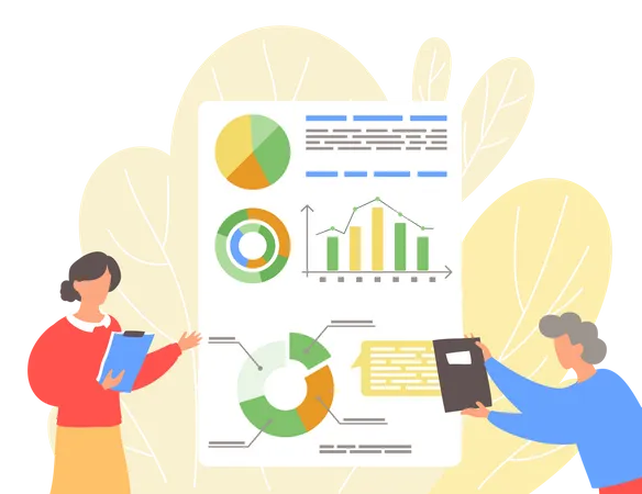 Empleado analizando datos de gráficos.  Ilustración