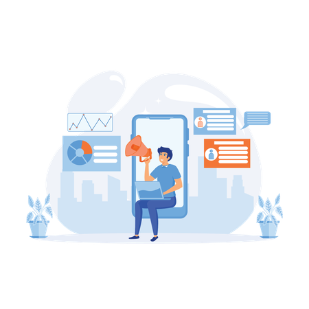 Empleado anuncia técnicas de marketing  Ilustración