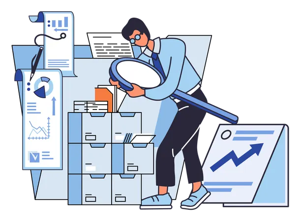 Hombre trabajando en la gestión de datos  Ilustración