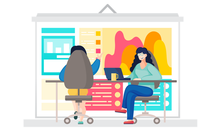 Empleado comunicándose con empresaria  Ilustración