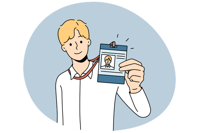 Empleado masculino presenta tarjeta de identificación  Ilustración