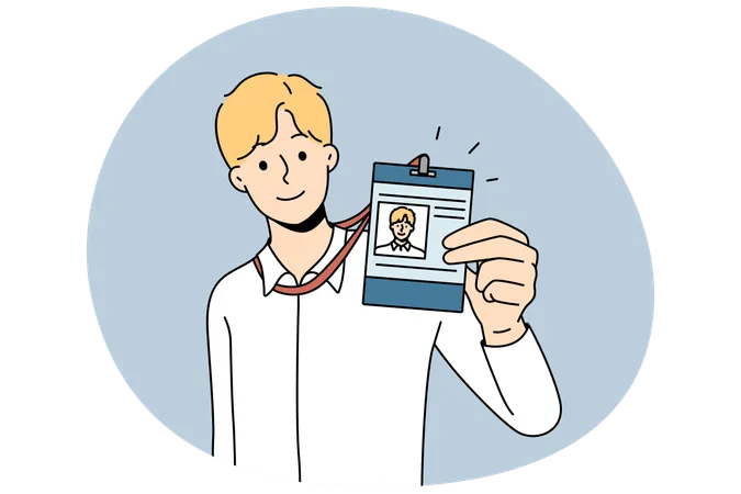 Empleado masculino presenta tarjeta de identificación  Ilustración
