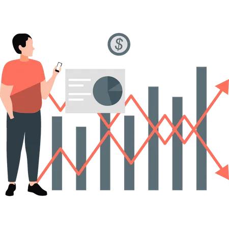 Empleado confundido al ver el gráfico empresarial  Ilustración