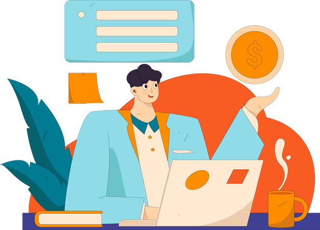 Empleado dando asesoramiento financiero al equipo  Ilustración