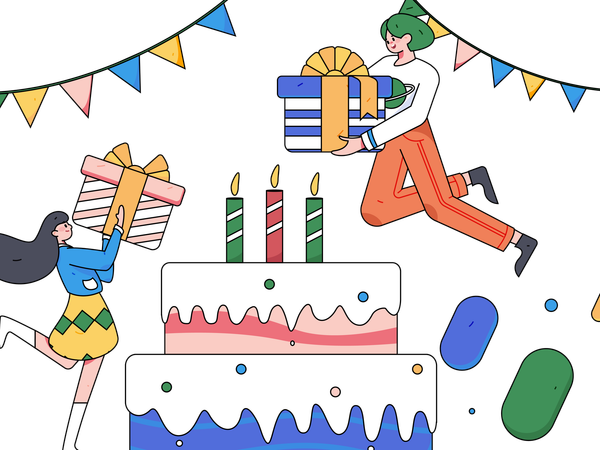 Empleado de empresa celebrando su cumpleaños  Ilustración