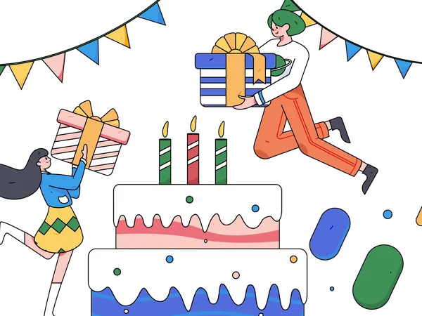 Empleado de empresa celebrando su cumpleaños  Ilustración