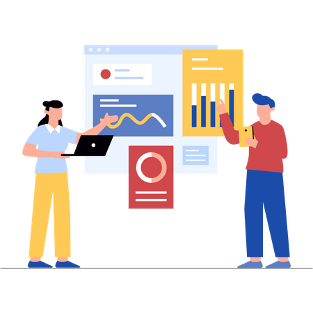 Empleado de marketing analizando el mercado  Ilustración