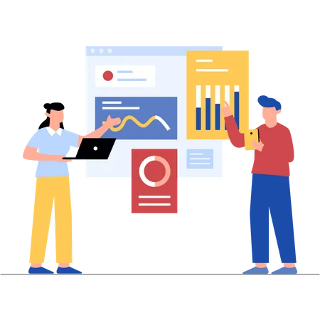 Empleado de marketing analizando el mercado  Ilustración