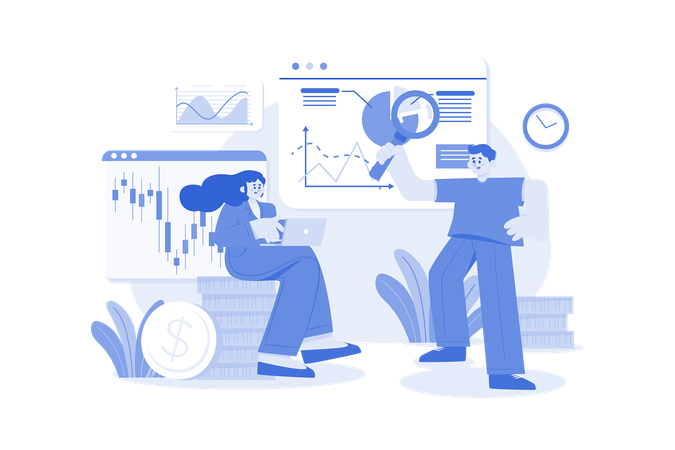 Empleado de negocios discutiendo datos comerciales  Ilustración