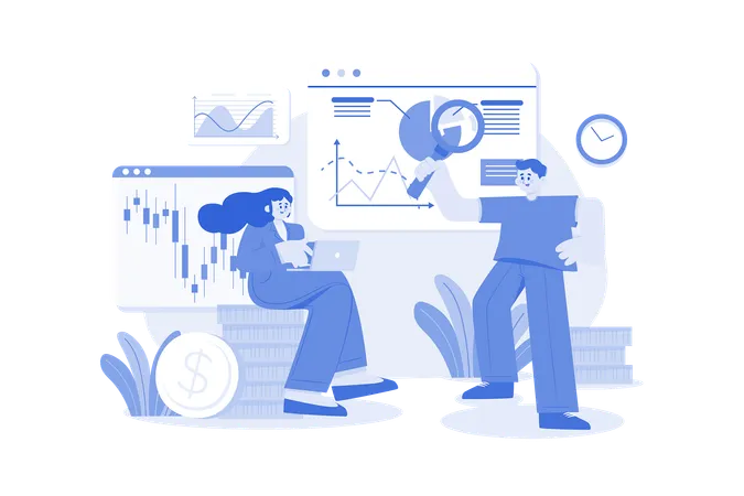 Empleado de negocios discutiendo datos comerciales  Ilustración