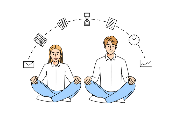 Empleado de negocios haciendo meditación  Ilustración