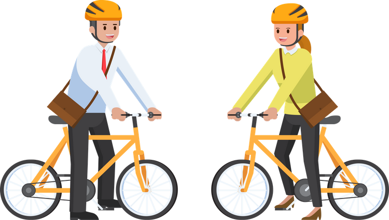 Empleado de negocios viajando en bicicleta  Ilustración