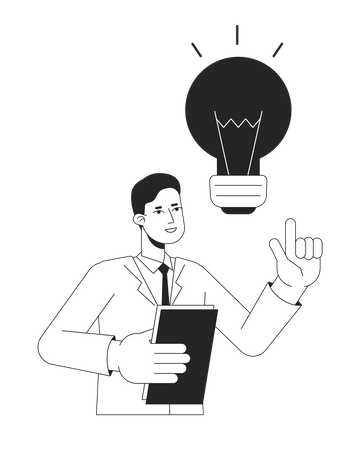 Empleado de oficina de lluvia de ideas  Ilustración