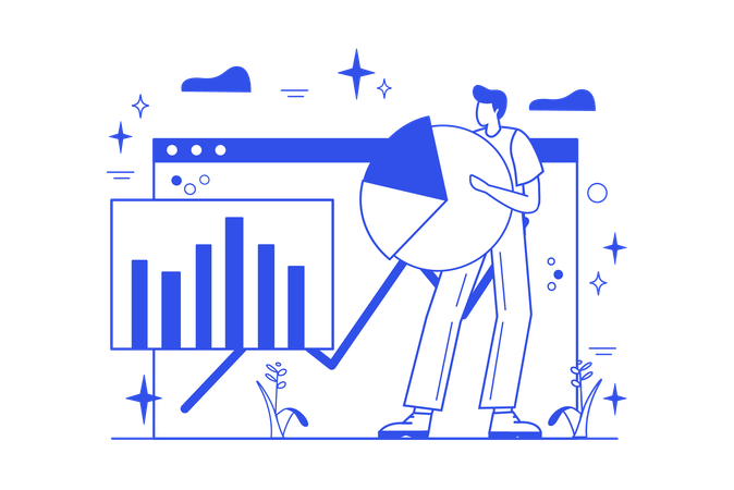 El empleado analiza los datos comerciales  Ilustración