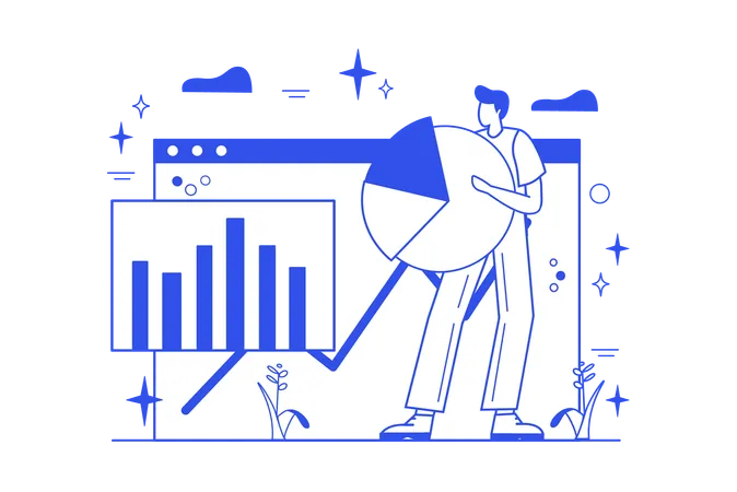 El empleado analiza los datos comerciales  Ilustración