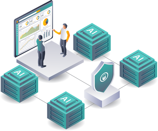 Empleado discutiendo datos de investigación de mercado  Ilustración
