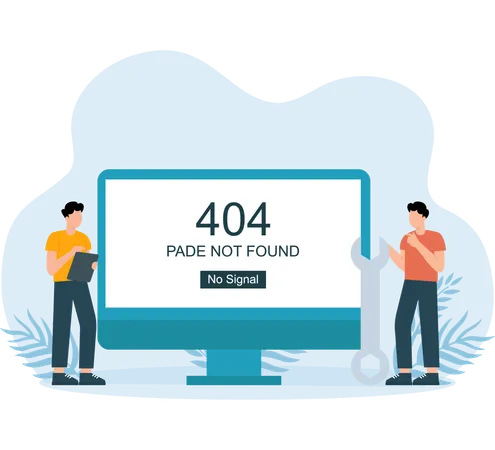 El empleado encuentra el error 404  Ilustración