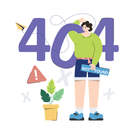 El empleado encuentra el error 404  Ilustración