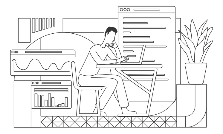 Empleado escribiendo informe financiero  Illustration